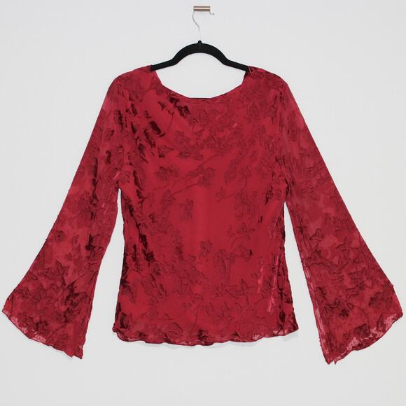 Adrianna Papell Evening Essentials Red Bell Sleeve Silk Blouse Size XL - Picture 12 of 13